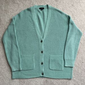 J. Crew Ribbed Cardigan Sweater Women Small Green Cotton Cashmere V-neck Grandpa